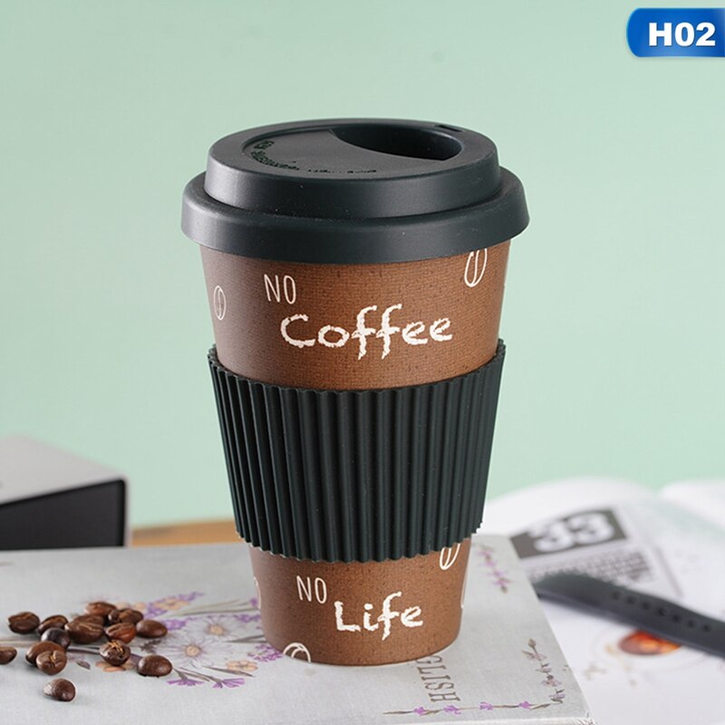 Tasse à café en fibre de bambou, 500ml, réutilisable, pour les voyages en plein air, pour boire du thé, de l&#39;eau et du jus, avec couvercle: 02