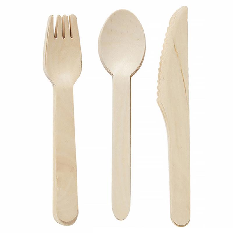 24Pcs Wegwerp Houten Bestek Vorken Lepels Messen Servies Feestartikelen