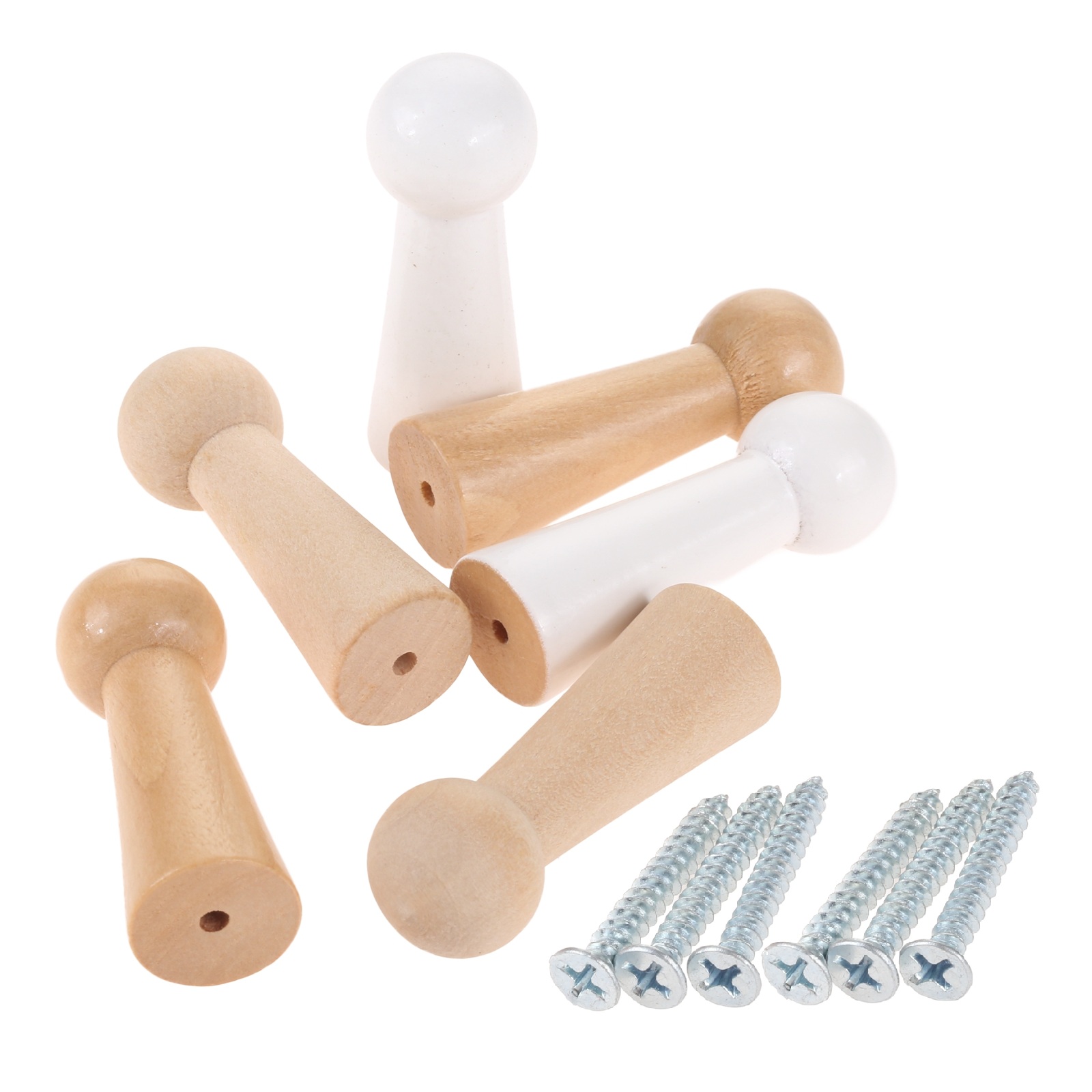 2 Stuks Houten Peg Hangers 50Mm Eenvoudige Pop Vormige Decoratieve Opknoping Jas Handtas Handdoek Muur Gemonteerde Haken Rack M3 Gat En Schroeven