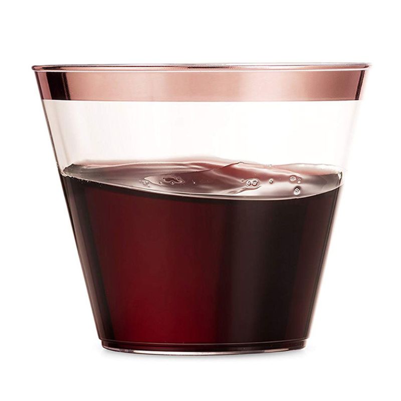 100 Gold Plastic Cups 9 Oz Clear Old Fashioned Tumblers Gold Rimmed Cups