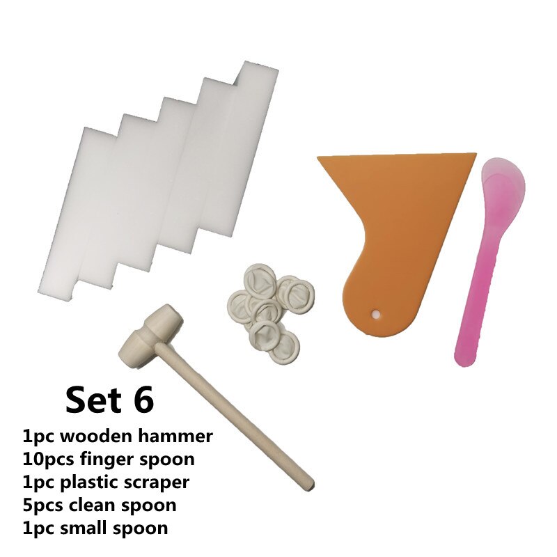 DIY Mosaic Tiles Tool Set Multiple Optional Sponge Trowel Silicone Strrier Plastic Scraper Wooden Hammer Finger-Cot Clean Sponge: Set 6