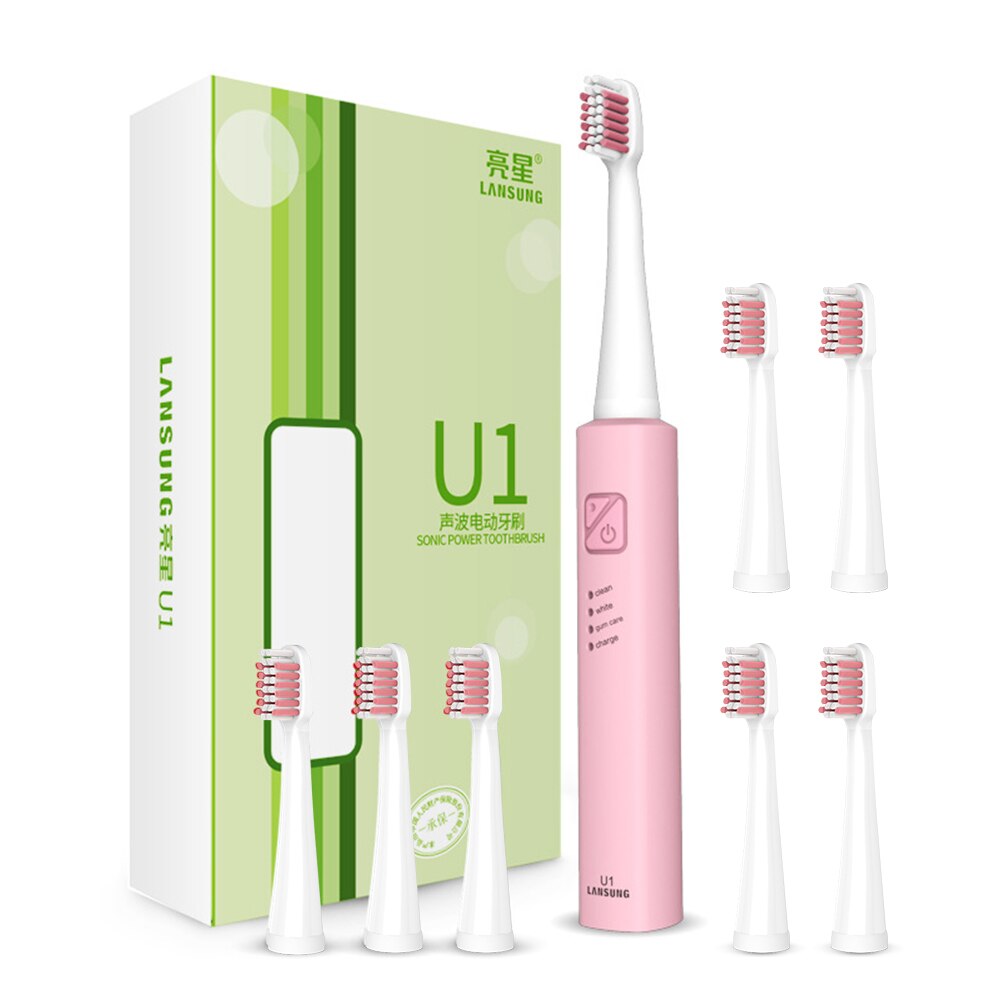 Lansung Schall- Elektrische Zahnbürste Ultra Schall- USB Aufladbare Erwachsene Zahnbürste Clever 4 Zahnbürste Köpfe Austauschbare Bleichen: U1 Rosa 8 Kopf