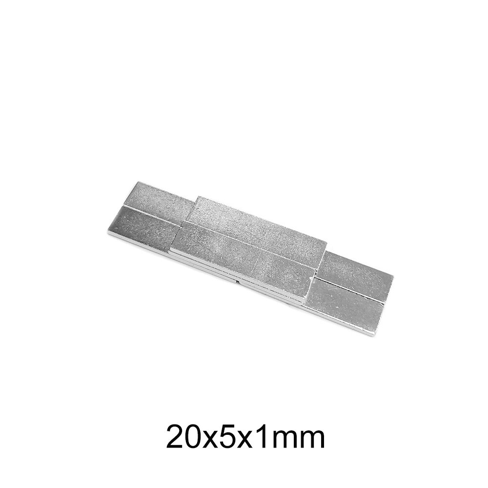 20 ~ 500Pcs 20X5X1 Dunne Sterke Vel Zeldzame Aarde Magneet N35 Rechthoekige Neodymium Magneten 20X5X1Mm Blok Zoeken Magneet 20*5*1 Mm