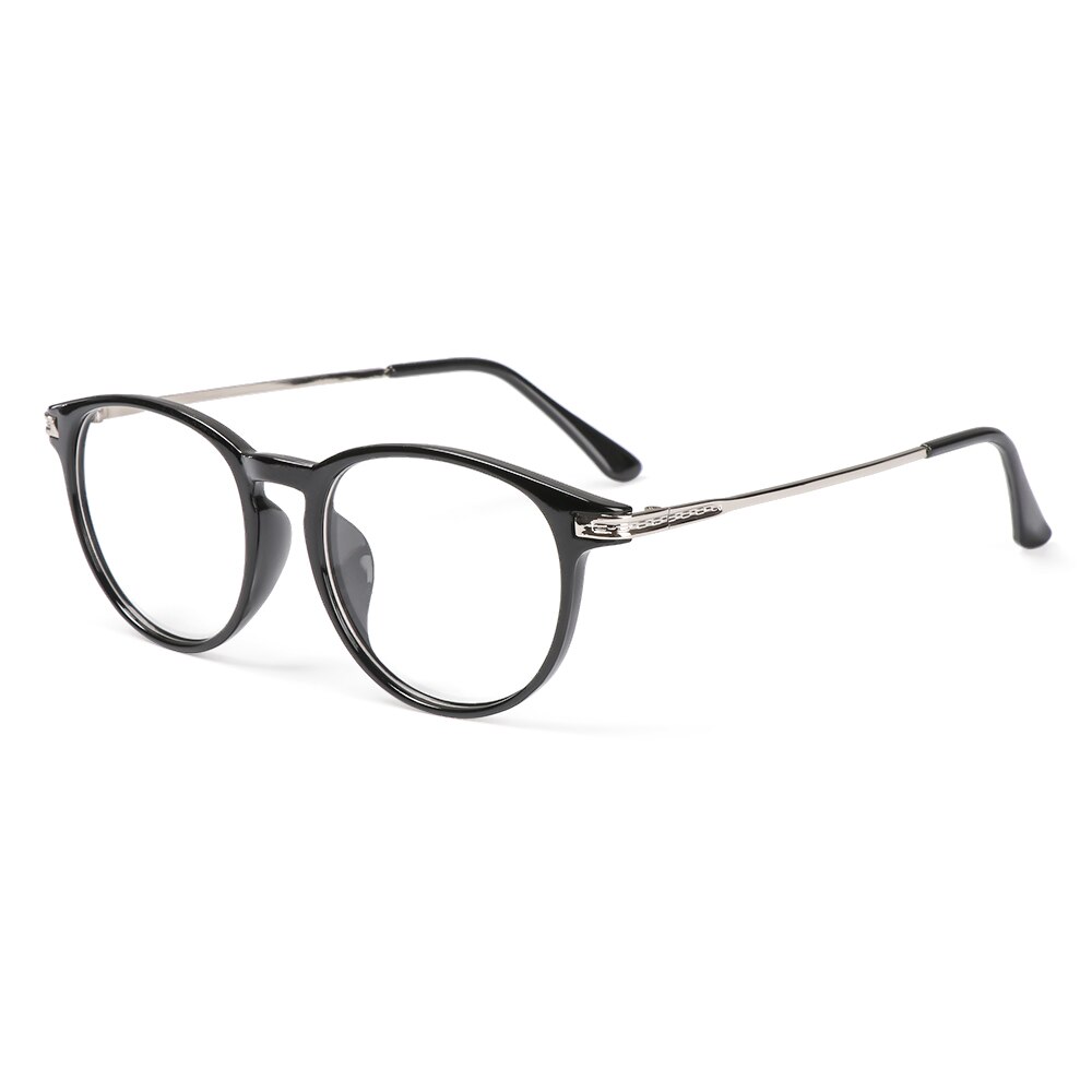 Metal anti-blue glasses retro round frame eye protection ultra light frame computer glasses game filter round glasses: Black silver