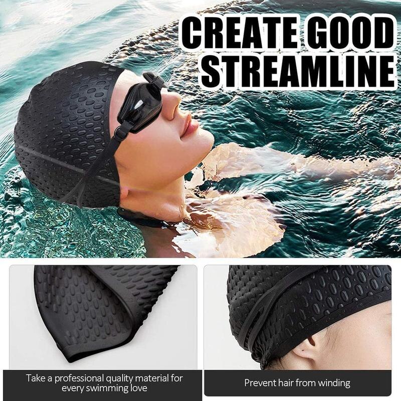 Swimming Caps Men and Women Waterproof Large Ear Plug hats Protect Swim Swimming Supplies Silicone Cap Swimming X9L3