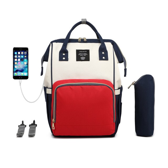 Diaper Bag Backpack Lequeen Large Baby Bag with Changing Pad Travel Back pack Built in USB Waterproof Maternity Bag: 14