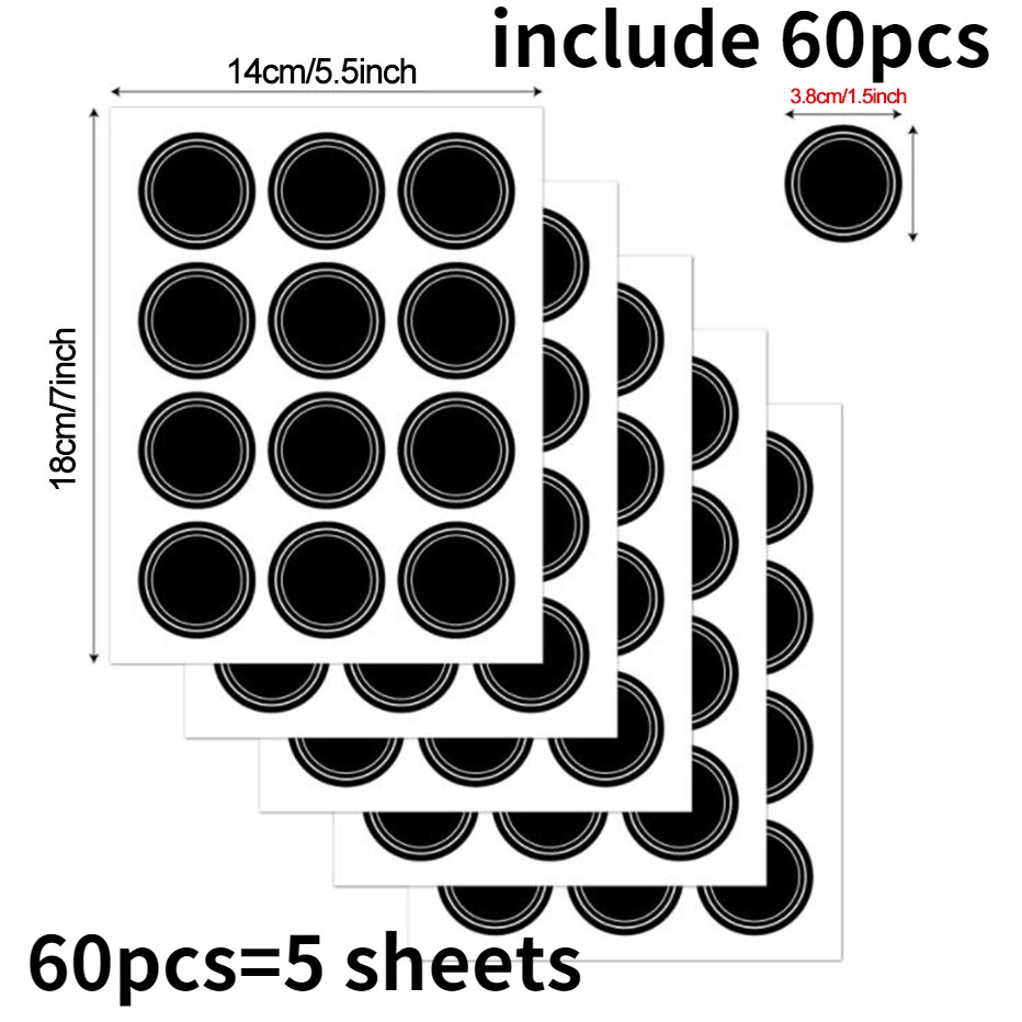 60pcs=5 Sheets Chalkboard Lables Reusable Waterproof Stickes for Containers Jars Mason Bottles Blackboard Lable Stickers: 60pcs Stickers