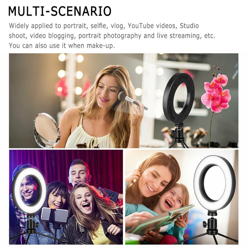 6 Inch LED Ring Light With Stand Camera Selfie Light Ring For Video Photography For IPhone Tripod And Phone Holder The Flash
