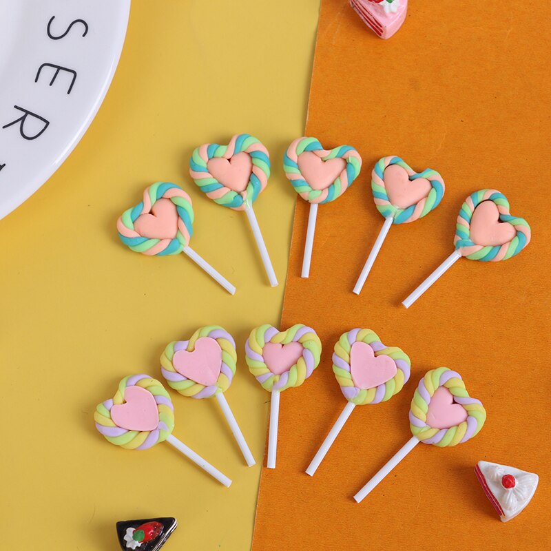 5Pcs Klei Liefde Lollipop-Poppenhuis Party Decor Candy Miniaturen Resin Lollipops