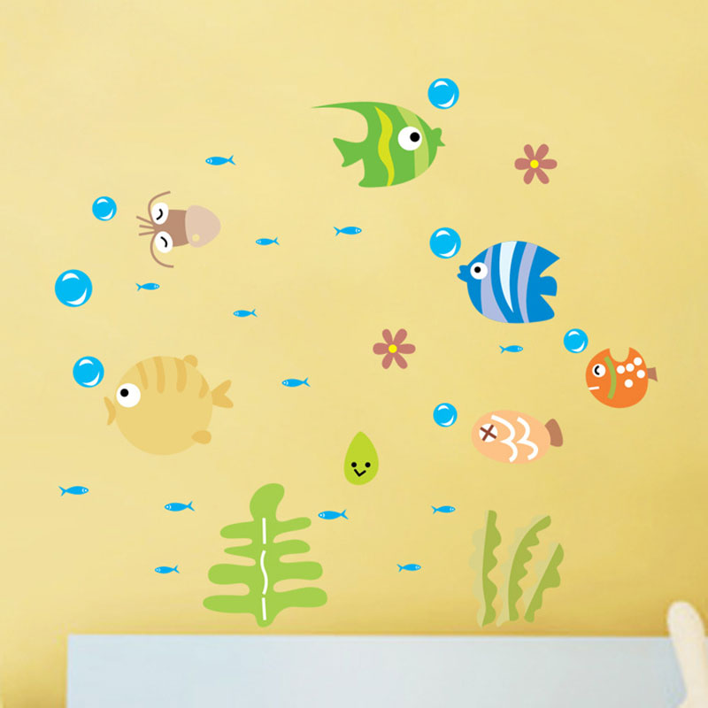 Tegnefilm fisk wallsticker sød fisk i havet børneværelse wallstickers til børneværelse badeværelse klistermærker boligindretning decals