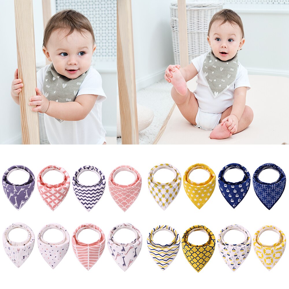 8 Stks/set Verstelbare Unisex Baby Slabbetjes 100% Katoen Super Zachte Pasgeboren Driehoek Sjaal Baby Slabbetjes Feeding Speeksel Handdoek Baby Spullen