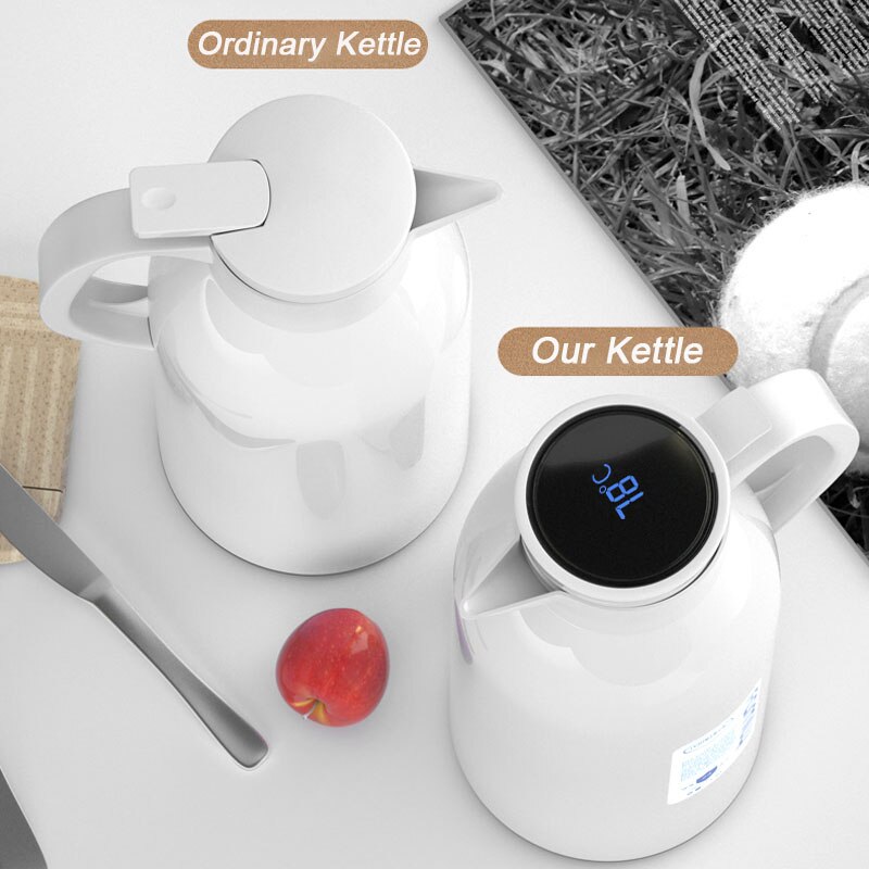 1/1.6L Hoge Capaciteit Thermos Water Fles Borosilicaatglas Liner Smart Touch Digitale Display Geïsoleerde Waterkoker Voor Kinderen Volwassenen