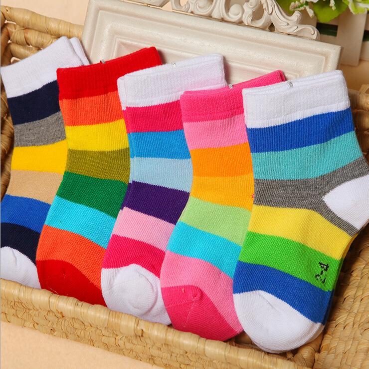 5 Pair/lot Cotton Spring Autumn Baby Girls Kids Socks Children Warm Boys Striped Rainbow Colorful Kids Christmas Cheap Stuff