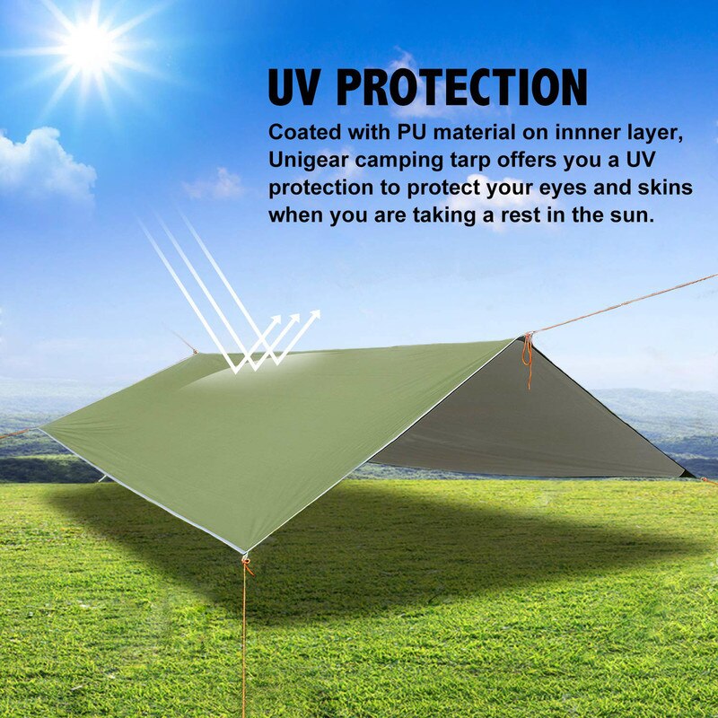 Tenda Telo Copertura Universale 3x3m Impermeabile 2000mm - Con Pali E Corde, Leggera Per Campeggio E Spiaggia