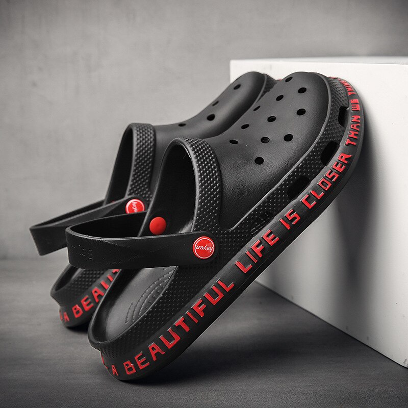 Blue Summer Sandals Men Outdoor Classic Beach Barefoot Shoes Black EVA Hole Shoes Sandals Men sandalias playa: Black / 41