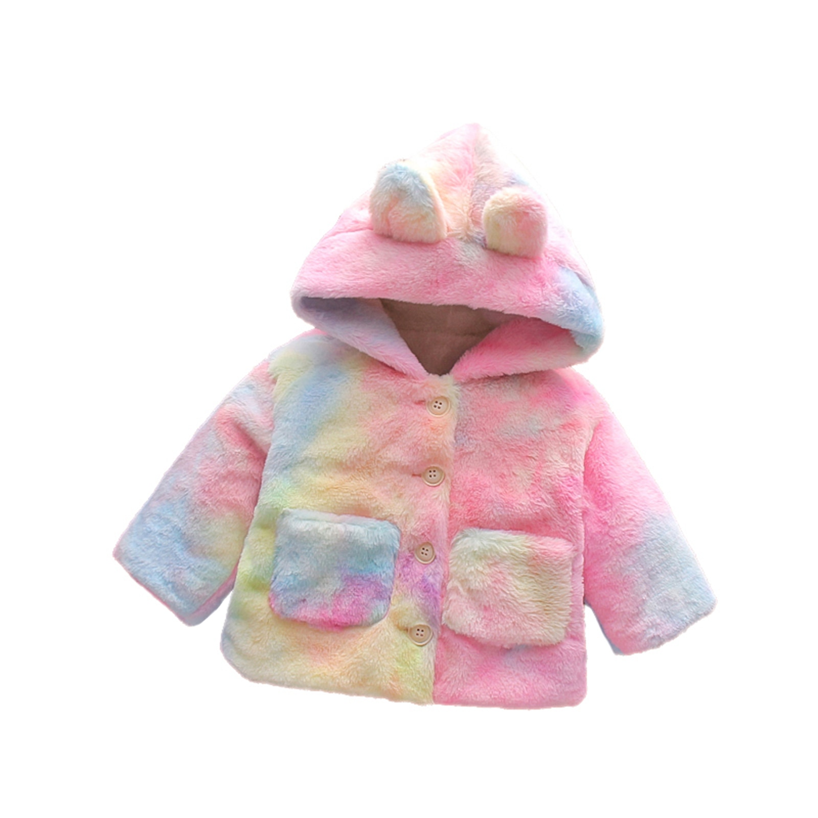 Infant Kids Baby Meisje Fuzzy Jas, Tie-Geverfd Lange Mouw Konijnenoren Hooded Button Jas, winter Warme Jas