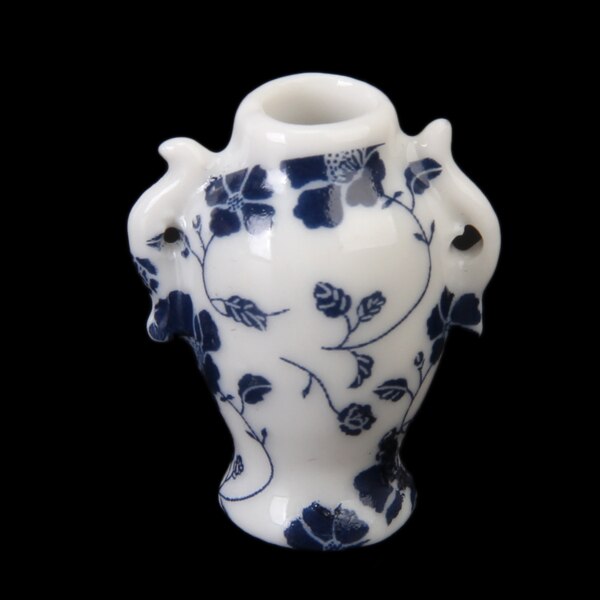 7 Stck/Pack 1/12 Puppenhaus Sammlung Keramik China Porzellan Vase Untertasse --- Weiß + Blau Ranke