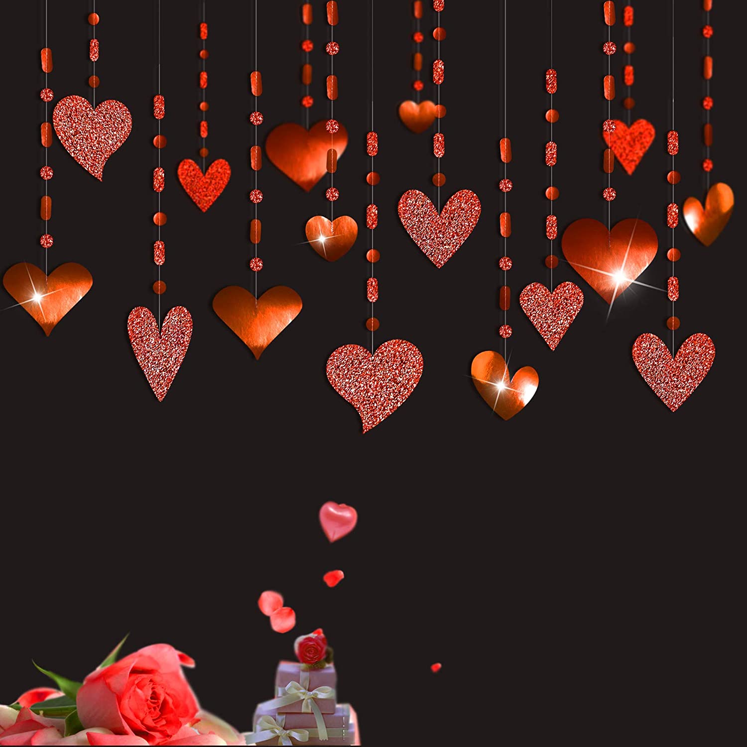 Guirlande décorative en forme de cœur rouge, 16 pièces, banderole suspendue en forme de cœur, pour un arrière-plan de mariage, pour la saint-valentin