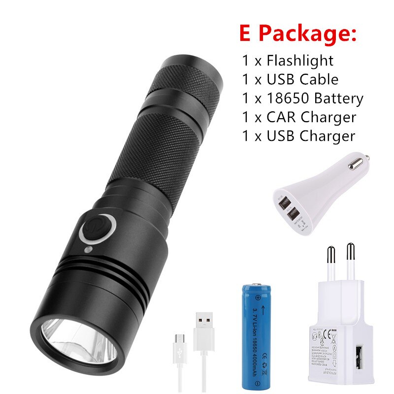 AEFJ, linterna LED, 18650 XML-T6, lámpara de alta potencia de 1100lm, linterna potente, a prueba de agua, Ciclo de campamento: E Package