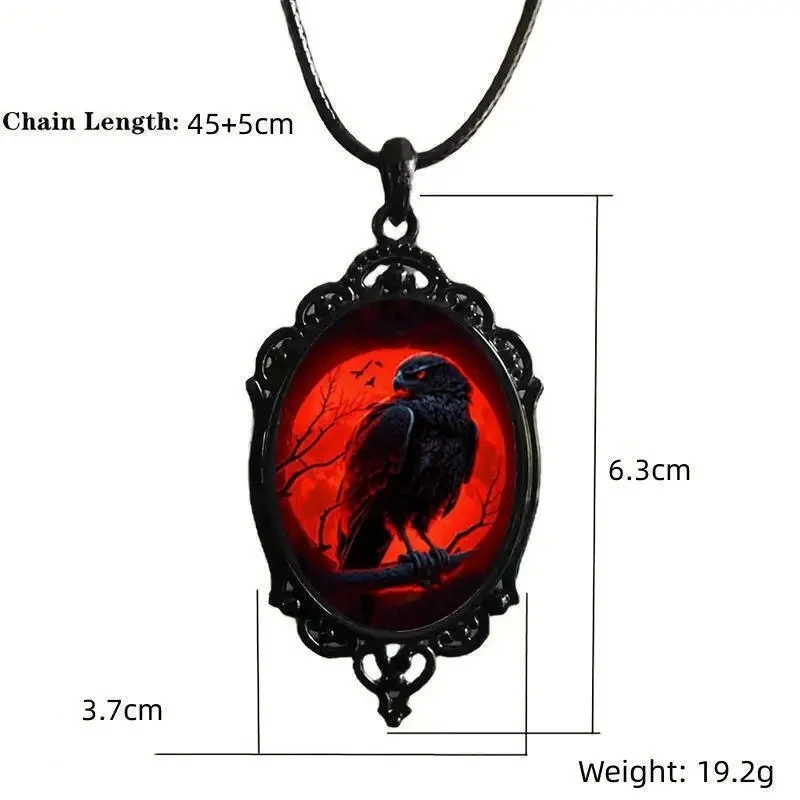 Gothic Vampire Owl Cameo Necklace Women Men Pagan Witch Jewelry Accessories Blood Owl Glass Charm Rope Chain Choker