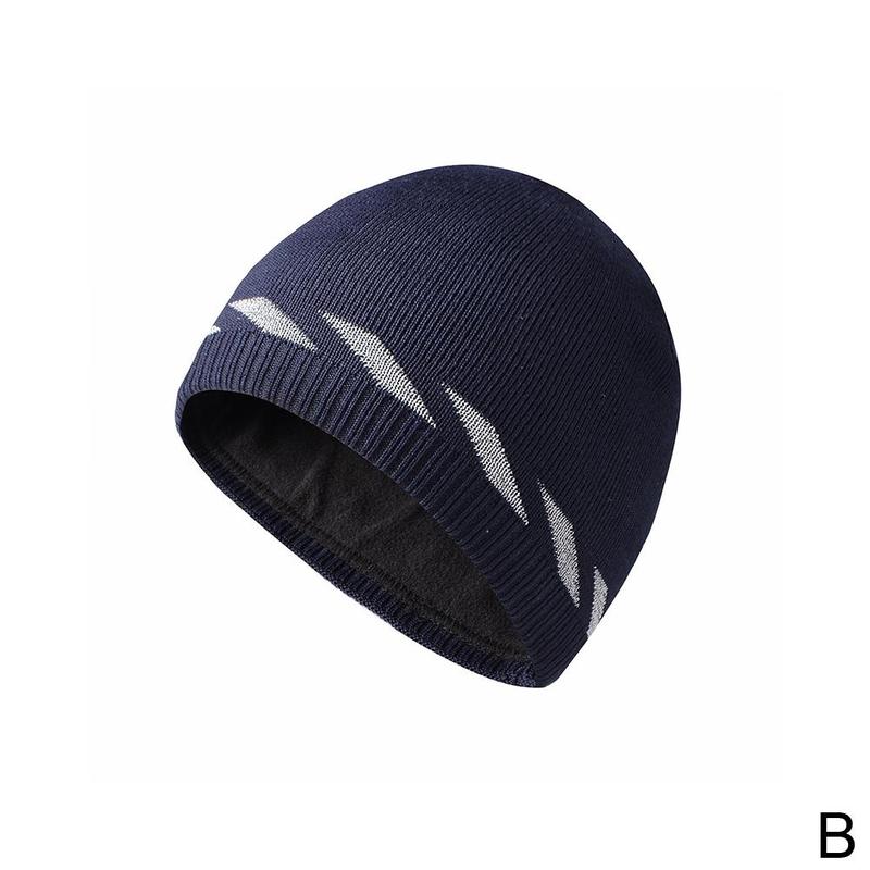 Unisex Reflecting Knit Beanie Hat Winter Warm Night Walking Bikes Safety Caps Running Hard For Men Women and M2N8: dark blue