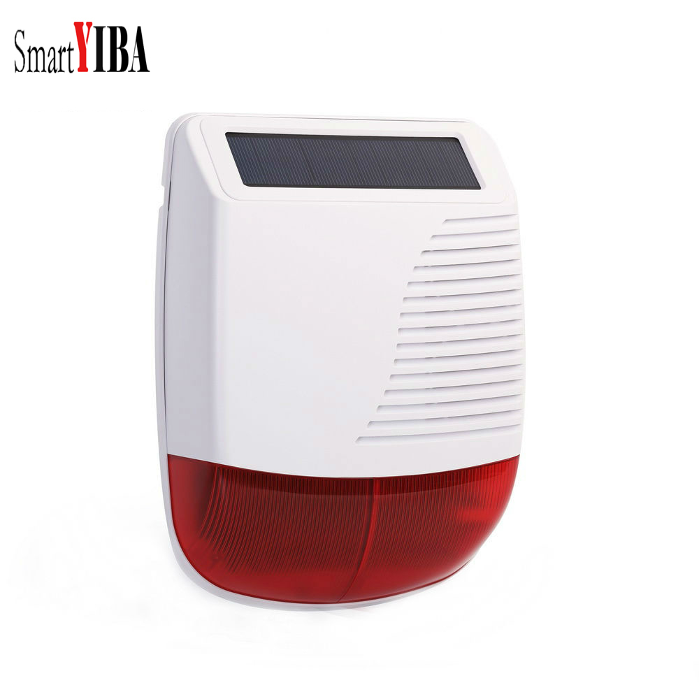 Smartyiba trådløs udendørs solsiren blinker rødt lys strobe sirene solpanel strøm med batterialarmsystem 110db