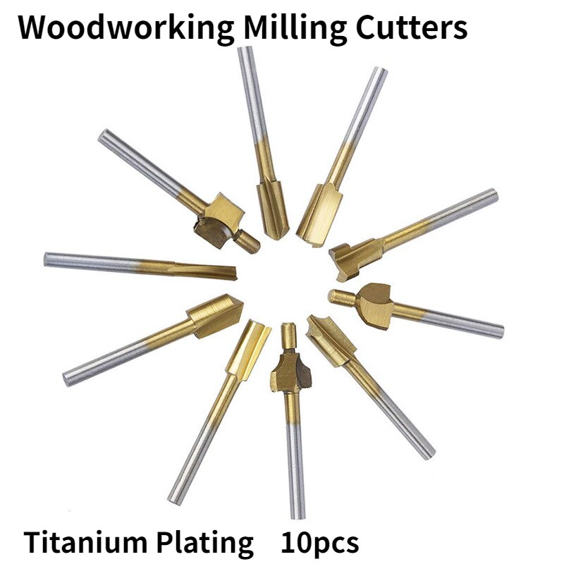 10pc przycinanie drewna frez/stal szybkotnąca tytanowy okrągły uchwyt obrotowy szlifowanie rowek narzędzie robić frezowania: złoty  kolor  10szt