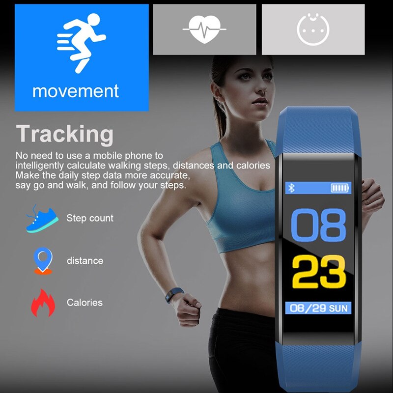 115 Plus Bluetooth Smart Watch Heart Rate Monitor Wristwatch Fitness Tracker Bracelet IP65 Waterproof Smart Wristband