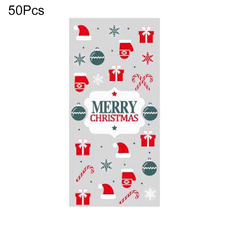 50 stk xmas selvklæbende cookieemballage plastposer jul cellofan festposer behandler slikpose festival fest favor: Dyb safir