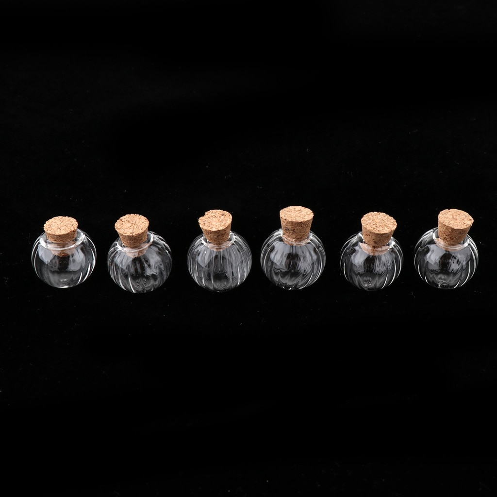 6Pcs Clear Mini Pumpkin Empty Glass Wishing Bottles Vial Pendant Charms Jars