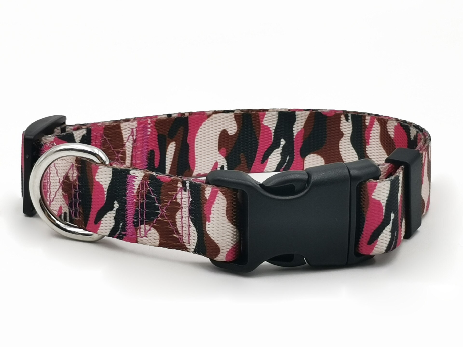 Collar con estampado de camuflaje para mascotas, Collar de nailon grande y de perro de talla mediana, de poliéster, suministros para perros pequeños, accesorios para perros: Pink camouflage