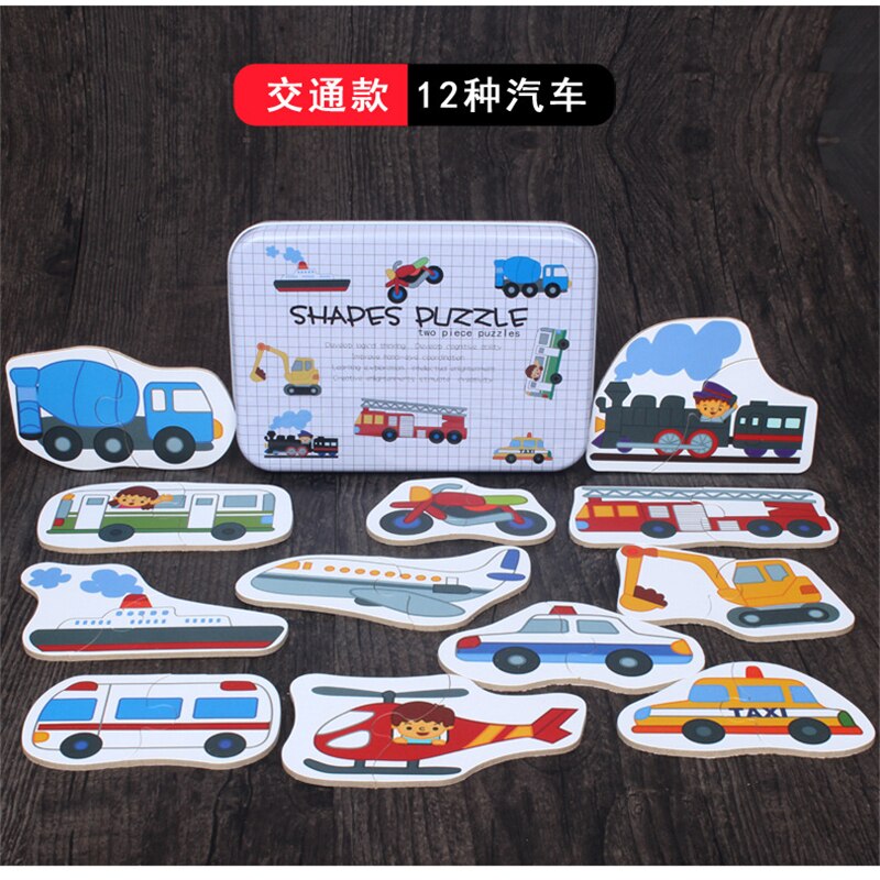 Voertuig/Fruit/Dier Set Paar Puzzel Educatief Baby Speelgoed Ijzeren Doos Zuigeling Vroege Hoofd Start Training Puzzel cognitieve Kaart
