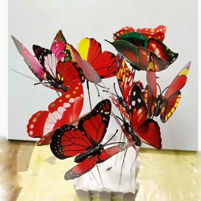 Colourful Garden Plastic Butterflies On Sticks Dancing Flying Fluttering Butterfly DIY Art Ornament Vase Lawn Garden Decoration: Red