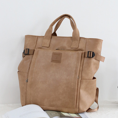 Dames Rugzakken PU Leer Reizen Heren Rugzak grote capaciteit Schooltassen Vrouwelijke grote bakken student laptoptassen rugzak: Khaki