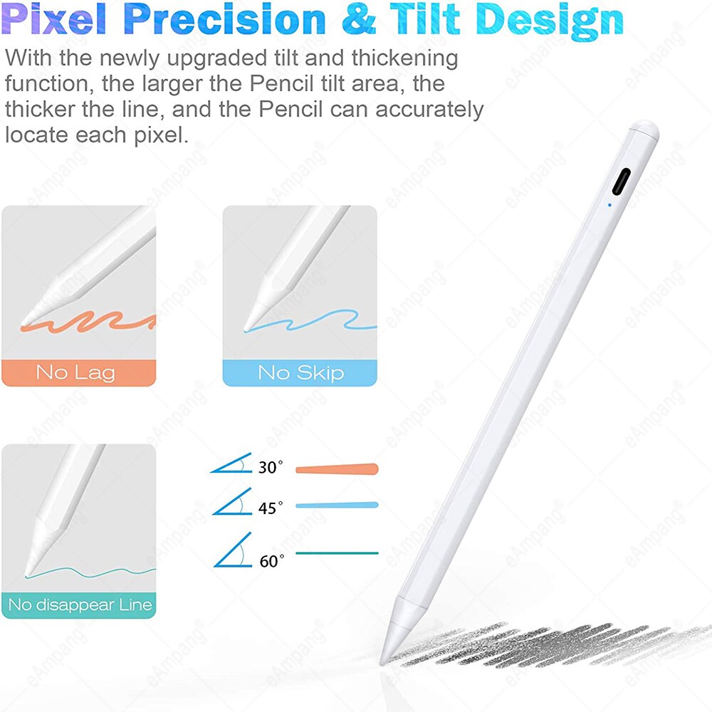 Stylus Pen for Apple iPad - Tilt Pressure Sensitive - Palm Rejection - for iPad Pro 11/12.9 Air 4 10.2 7th/8th Gen