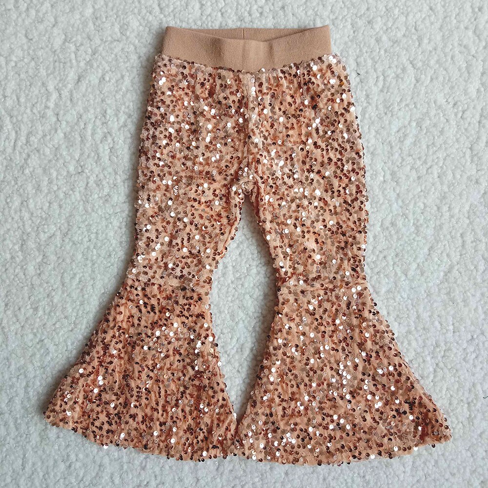 Pantaloni a zampa per bambini alla moda pantaloni a campana con paillettes per ragazze pantaloni per bambini con elastico in vita Color oro
