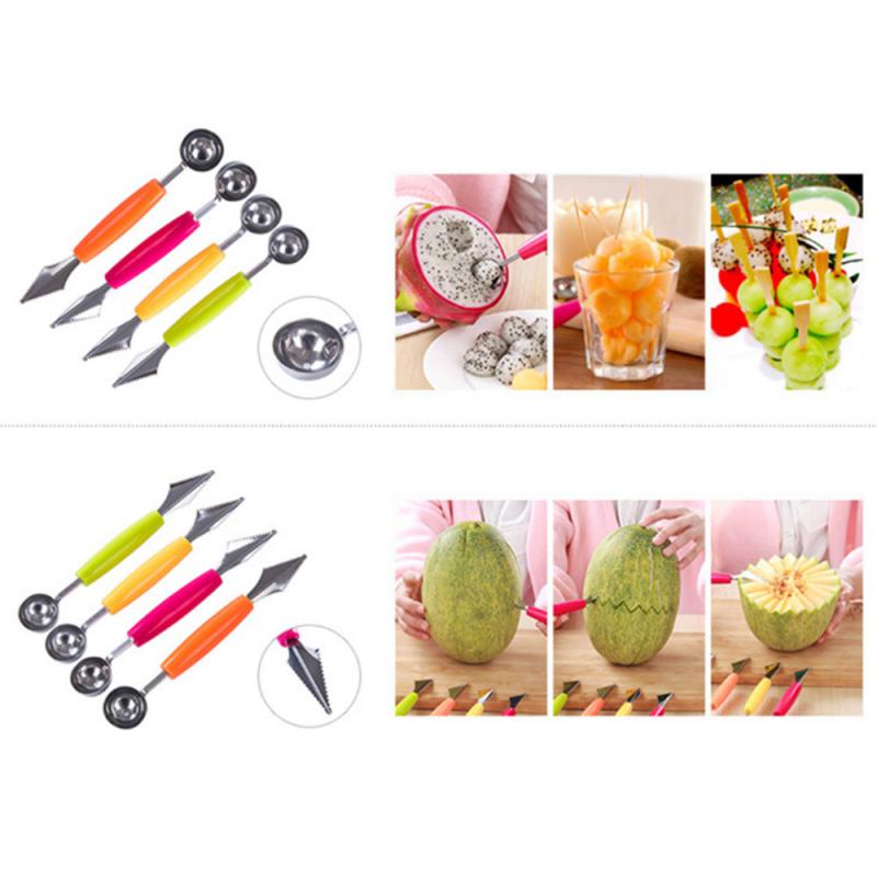 Cuchara de excavación de fruta, plato separador de pulpa, cuchillo de tallado, juego de tres piezas, removedor de doble cabeza, bola de acero inoxidable