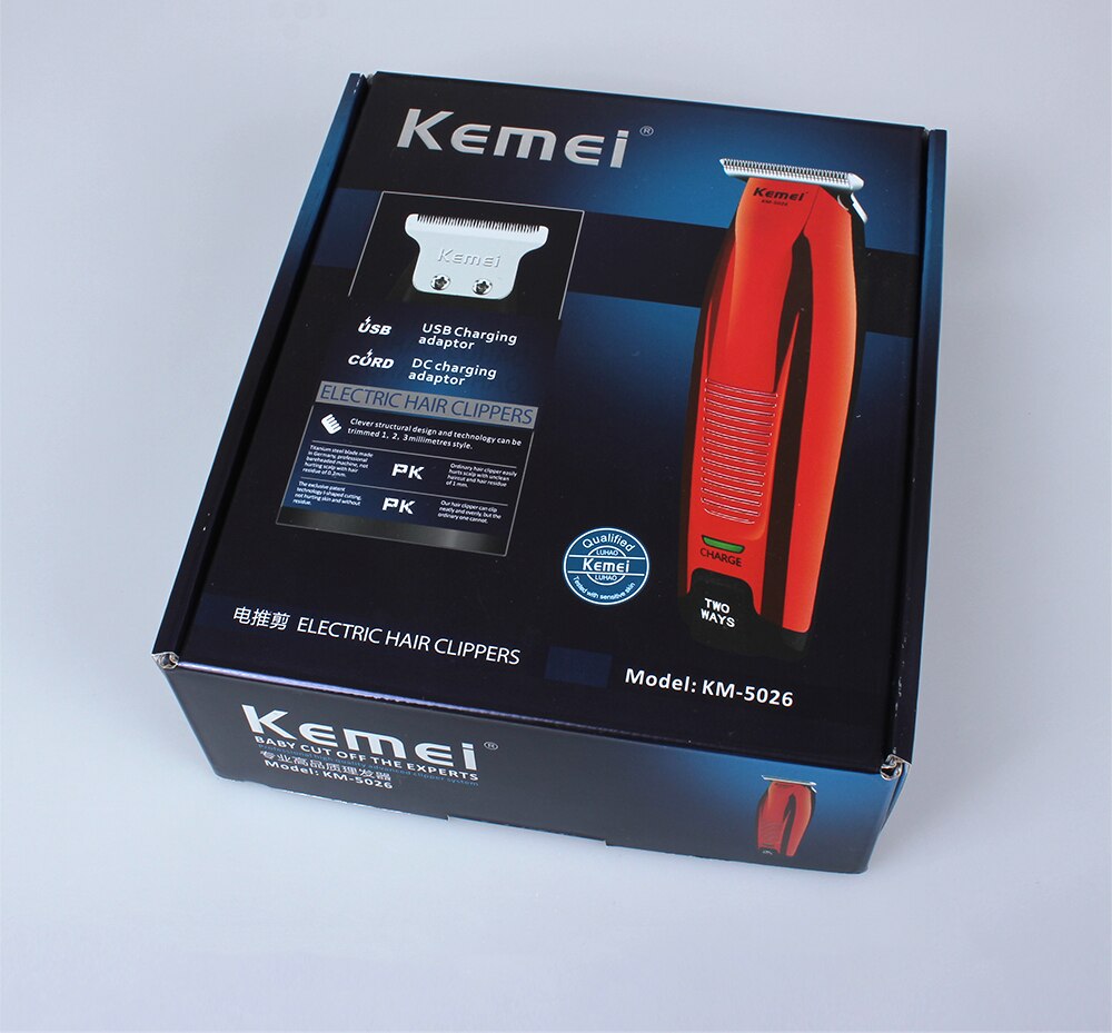 Salon Clipper Kemel-5026 0mm Baldheaded Trimer Kamei 0 mm Bald Head Kliper 0.1mm T Shape Zero Gap Blade Kmei Cut: With Original Box / EU Plug