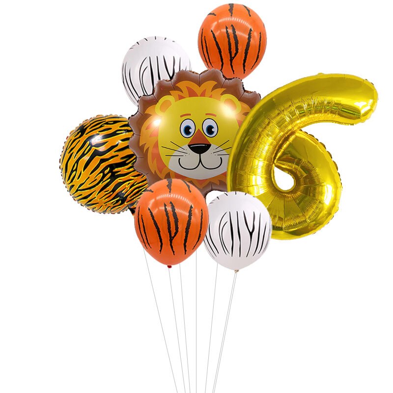 Kids Animal Birthday Party Balloons First Birthday Safari Animal Balloon Bouquet Jungle Animal Ballons Digital Balloon: gold 6