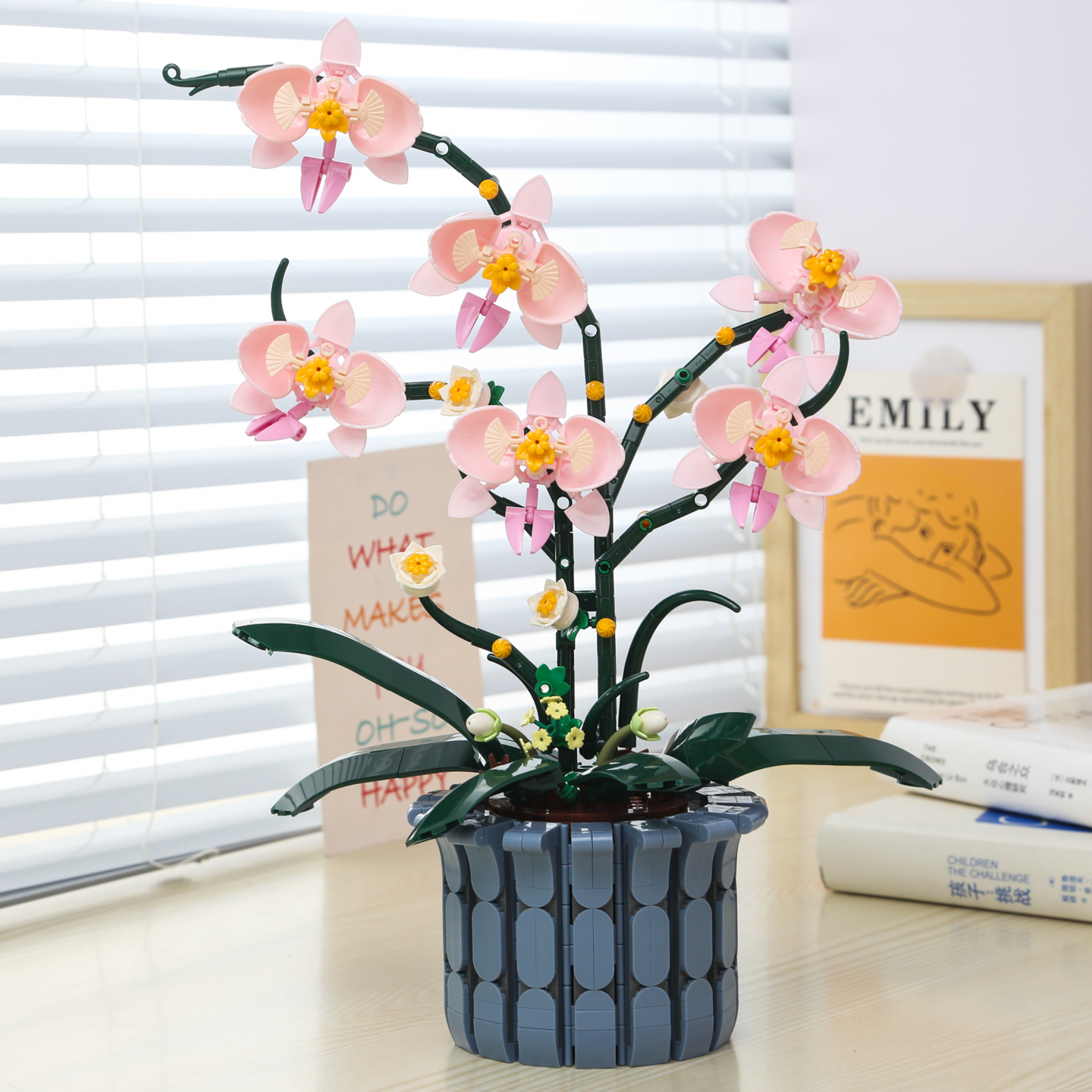 Orchideen-Baustein-Set, Künstliches Blumentopf-Set, Baustein-Set für Erwachsene, DIY Modell eines künstlichen Topfpflanzen-Modells, Geeignet für Wohnzimmer- und Schlafzimmerdekoration, Dauerhaftes Blumentopf-Modell, Ideales für Blumenliebhaber und Baustein-Sammler
