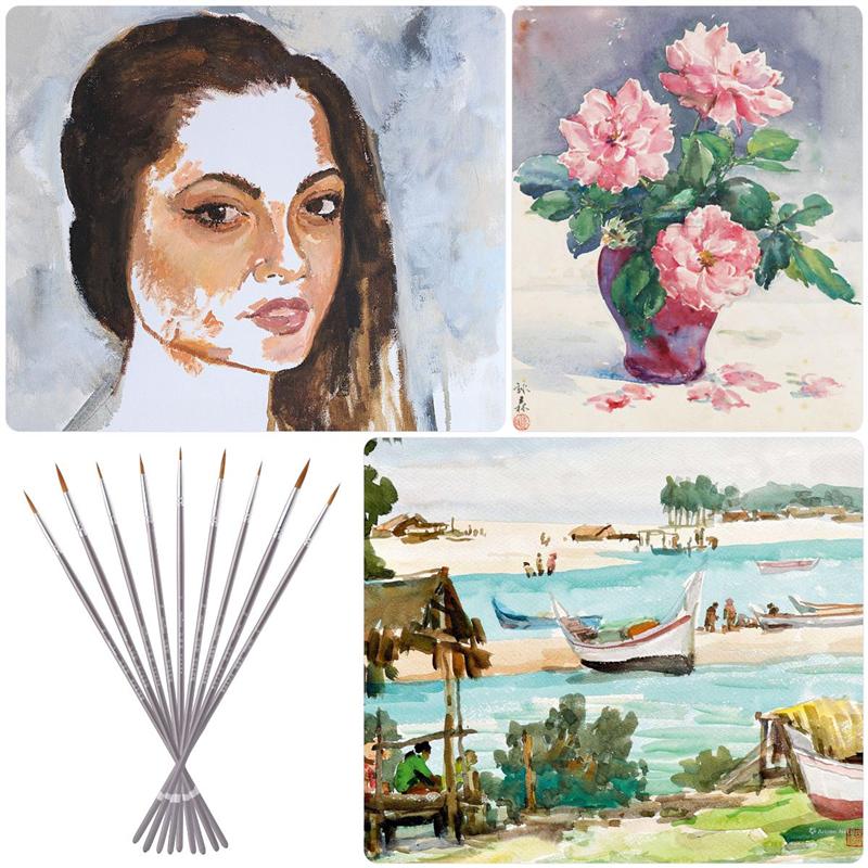 9pc Wolf Hair Detail Fine Paint Brushes Drawing Brush Line Drawing Pen Watercolor Painting Brush For Artist Student