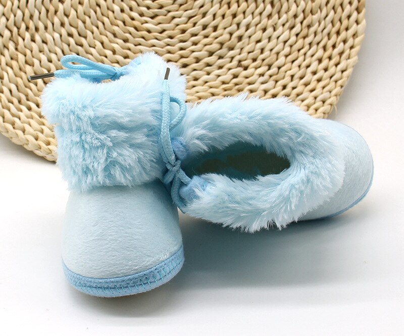 Winter Infant Baby Snow Boots Anti-Slip Sole Winter Warm Lace Up Sneakers Faux Fur Crib Shoes