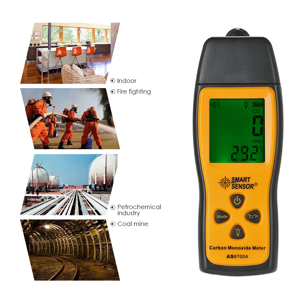 Professionele CO Gas Analyzer mini Koolmonoxide Meter Tester gasdetector Monitor LCD diaplay Sound + Light Alarm 0-1000ppm