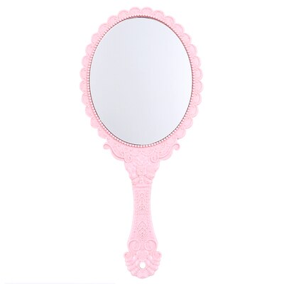 Ovalt håndspeil vintage håndholdt speil med håndtak baderomssminke kosmetisk speil reisespeil dekorativt: Rosa
