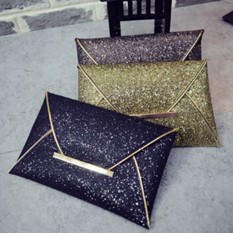 Fahion design feminino glitter lantejoulas bolsa feminina noite festa envelope saco de embreagem estilo socialite carteira bolsas ouro