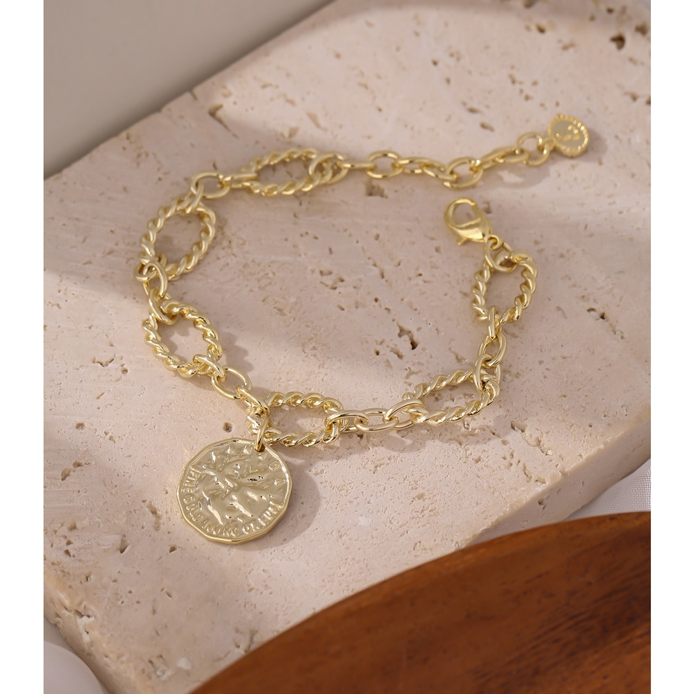 Yhpup Charm Metal Twisted Texture Bracelet Statement Gold Color Copper Geometric Wrist Bracelet Jewelry Summer Party