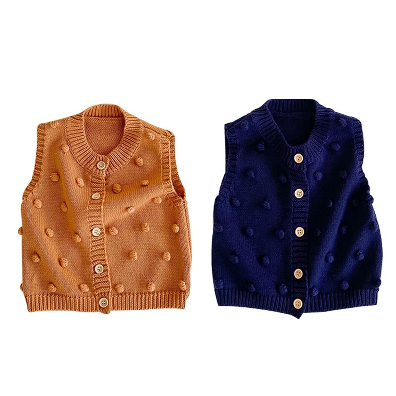Höst pojkar tjejer babytröja stickad handgjord bollväst jacka wild cardigan