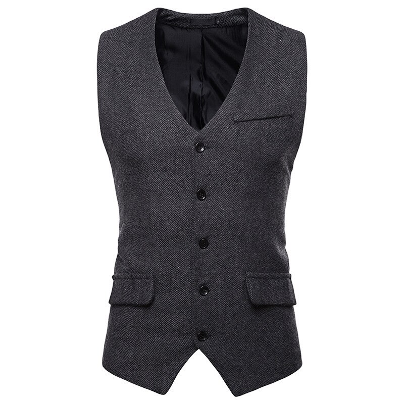 Stil fem knapper herre jakkesæt veste gentlemen casual business ærmeløs vest vintage blazer vest til bryllupsfest: Sort / S