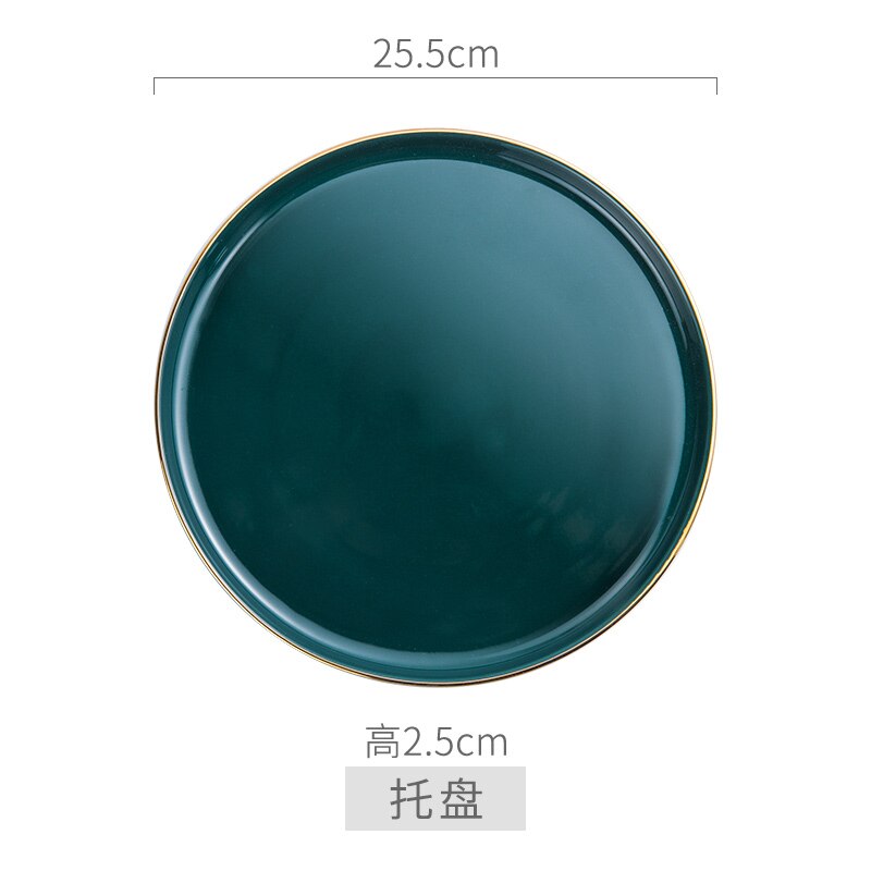 European Luxurious Green Ceramics Tea Set Teacup Teapot with Tray Suit Mugs Milk Tea Coffee Green Household Tea Set: tray