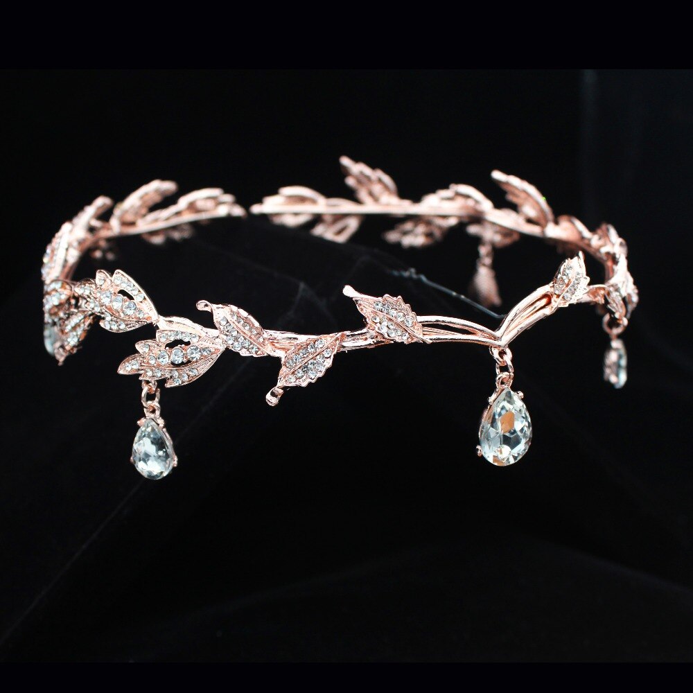 Strass or Rose mariage mariée front tête chaîne coiffure cristal pendentif mariée diadème couronne cheveux bijoux accessoire